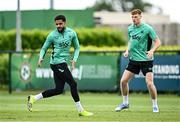 2 June 2025; Andrew Omobamidele, left, and Jake O'Brien during a Republic of Ireland training session at the FAI National Training Centre in Abbotstown, Dublin. Photo by Seb Daly/Sportsfile
