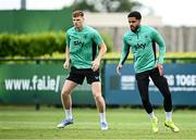2 June 2025; Andrew Omobamidele, right, and Jake O'Brien during a Republic of Ireland training session at the FAI National Training Centre in Abbotstown, Dublin. Photo by Seb Daly/Sportsfile