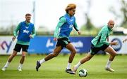 2 June 2025; John Joe Patrick Finn, centre, and Will Smallbone during a Republic of Ireland training session at the FAI National Training Centre in Abbotstown, Dublin. Photo by Seb Daly/Sportsfile