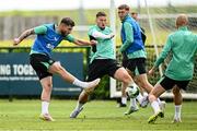 2 June 2025; Ryan Manning, left, and Matt Doherty during a Republic of Ireland training session at the FAI National Training Centre in Abbotstown, Dublin. Photo by Seb Daly/Sportsfile