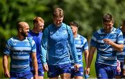 2 June 2025; Jordie Barrett, centre, with team-mates Jamison Gibson-Park, left, and Ross Byrne during a Leinster Rugby squad training session at UCD in Dublin. Photo by Shauna Clinton/Sportsfile