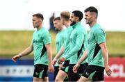 2 June 2025; Josh Honohan, right, during a Republic of Ireland training session at the FAI National Training Centre in Abbotstown, Dublin. Photo by Seb Daly/Sportsfile
