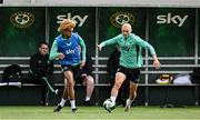 2 June 2025; John Joe Patrick Finn, left, and Will Smallbone during a Republic of Ireland training session at the FAI National Training Centre in Abbotstown, Dublin. Photo by Seb Daly/Sportsfile