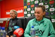 2 June 2025; Head coach Carla Ward and Katie McCabe during a Republic of Ireland women's media conference at Páirc Uí Chaoimh in Cork. Photo by Stephen McCarthy/Sportsfile