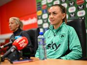 2 June 2025; Katie McCabe and head coach Carla Ward during a Republic of Ireland women's media conference at Páirc Uí Chaoimh in Cork. Photo by Stephen McCarthy/Sportsfile