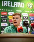 2 June 2025; Jake O'Brien during a Republic of Ireland media conference at the FAI Headquarters in Abbotstown, Dublin. Photo by Seb Daly/Sportsfile