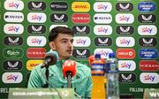 2 June 2025; Goalkeeper Max O'Leary during a Republic of Ireland media conference at the FAI Headquarters in Abbotstown, Dublin. Photo by Seb Daly/Sportsfile
