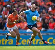 1 June 2025; Peadar Ó Cofaigh Byrne of Dublin is tackled by Barry McCambridge of Armagh during the GAA Football All-Ireland Senior Championship Round 2 match between Dublin and Armagh at Croke Park in Dublin. Photo by Ray McManus/Sportsfile