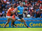 1 June 2025; Peadar Ó Cofaigh Byrne of Dublin is tackled by Barry McCambridge of Armagh during the GAA Football All-Ireland Senior Championship Round 2 match between Dublin and Armagh at Croke Park in Dublin. Photo by Ray McManus/Sportsfile