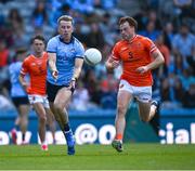 1 June 2025; Sean Bugler of Dublin in action against Jason Duffy of Armagh during the GAA Football All-Ireland Senior Championship Round 2 match between Dublin and Armagh at Croke Park in Dublin. Photo by Ray McManus/Sportsfile