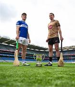 3 June 2025; David Dooley of Laois, left, and Paddy McKenna of Kildare during a Joe McDonagh Cup Final media day at Croke Park in Dublin. Photo by Tyler Miller/Sportsfile