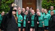 3 June 2025; Republic of Ireland's goalkeeper Grace Moloney takes a photograph with team-mates during a pre-match walk near their team hotel ahead of the UEFA Women's Nations League B match between Republic of Ireland and Slovenia at Páirc Uí Chaoimh in Cork. Photo by Stephen McCarthy/Sportsfile