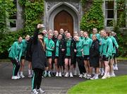 3 June 2025; Republic of Ireland's goalkeeper Grace Moloney takes a photograph with team-mates during a pre-match walk near their team hotel ahead of the UEFA Women's Nations League B match between Republic of Ireland and Slovenia at Páirc Uí Chaoimh in Cork. Photo by Stephen McCarthy/Sportsfile