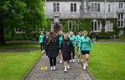 3 June 2025; Republic of Ireland's Grace Moloney, Denise O’Sullivan and Aoife Mannion with team-mates during a pre-match walk near their team hotel ahead of the UEFA Women's Nations League B match between Republic of Ireland and Slovenia at Páirc Uí Chaoimh in Cork. Photo by Stephen McCarthy/Sportsfile
