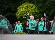 3 June 2025; Republic of Ireland's Louise Quinn and team-mates acknowledge the support of locals during a pre-match walk near their team hotel ahead of the UEFA Women's Nations League B match between Republic of Ireland and Slovenia at Páirc Uí Chaoimh in Cork. Photo by Stephen McCarthy/Sportsfile