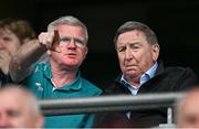1 June 2025; Fermanagh GAA Youth Committee Chairman Eoghan Cassidy, left with Fr Brian D'Arcy CP OBE, on his 80th birthday, during the Tailteann Cup match between Fermanagh and Wexford at Croke Park in Dublin. Photo by Ray McManus/Sportsfile
