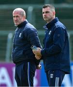 1 June 2025; Cavan manager Raymond Galligan, right, and forwards coach Stephen O'Neill before the GAA Football All-Ireland Senior Championship Round 2 match between Cavan and Donegal at Kingspan Breffni in Cavan. Photo by Brendan Moran/Sportsfile