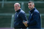 1 June 2025; Cavan manager Raymond Galligan, right, and forwards coach Stephen O'Neill before the GAA Football All-Ireland Senior Championship Round 2 match between Cavan and Donegal at Kingspan Breffni in Cavan. Photo by Brendan Moran/Sportsfile