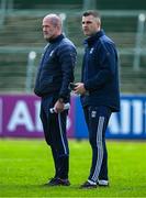 1 June 2025; Cavan manager Raymond Galligan, right, and forwards coach Stephen O'Neill before the GAA Football All-Ireland Senior Championship Round 2 match between Cavan and Donegal at Kingspan Breffni in Cavan. Photo by Brendan Moran/Sportsfile