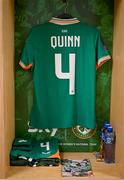 3 June 2025; The jersey of Louise Quinn in the Republic of Ireland dressingroom before the UEFA Women's Nations League, League B match between Republic of Ireland and Slovenia at Páirc Uí Chaoimh in Cork. Photo by Stephen McCarthy/Sportsfile