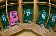 3 June 2025; Jerseys in the Republic of Ireland dressingroom before the UEFA Women's Nations League, League B match between Republic of Ireland and Slovenia at Páirc Uí Chaoimh in Cork. Photo by Stephen McCarthy/Sportsfile