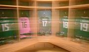 3 June 2025; Jerseys in the Republic of Ireland dressingroom before the UEFA Women's Nations League, League B match between Republic of Ireland and Slovenia at Páirc Uí Chaoimh in Cork. Photo by Stephen McCarthy/Sportsfile