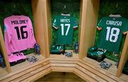 3 June 2025; Jerseys in the Republic of Ireland dressingroom before the UEFA Women's Nations League, League B match between Republic of Ireland and Slovenia at Páirc Uí Chaoimh in Cork. Photo by Stephen McCarthy/Sportsfile