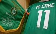 3 June 2025; The jersey of captain Katie McCabe in the Republic of Ireland dressingroom before the UEFA Women's Nations League, League B match between Republic of Ireland and Slovenia at Páirc Uí Chaoimh in Cork. Photo by Stephen McCarthy/Sportsfile