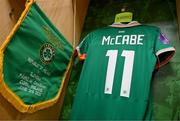 3 June 2025; The jersey of captain Katie McCabe in the Republic of Ireland dressingroom before the UEFA Women's Nations League, League B match between Republic of Ireland and Slovenia at Páirc Uí Chaoimh in Cork. Photo by Stephen McCarthy/Sportsfile