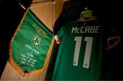 3 June 2025; The jersey of captain Katie McCabe in the Republic of Ireland dressingroom before the UEFA Women's Nations League, League B match between Republic of Ireland and Slovenia at Páirc Uí Chaoimh in Cork. Photo by Stephen McCarthy/Sportsfile