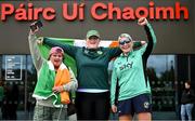3 June 2025; Republic of Ireland supporters, from left, Claire Kelliher-Murphy, Sara Farrell and Avril Mara, from Carlow and Cork, before the UEFA Women's Nations League, League B match between Republic of Ireland and Slovenia at Páirc Uí Chaoimh in Cork. Photo by David Fitzgerald/Sportsfile