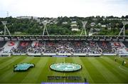 3 June 2025; The teams stand for the national anthems before the UEFA Women's Nations League, League B match between Republic of Ireland and Slovenia at Páirc Uí Chaoimh in Cork. Photo by Shauna Clinton/Sportsfile