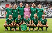 3 June 2025; The Republic of Ireland team, back row, from left, Saoirse Noonan, Megan Connolly, Caitlin Hayes, Courtney Brosnan, Anna Patten and Emily Murphy with, front, from left, Jessie Stapleton, Katie McCabe, Denise O'Sullivan, Kyra Carusa and Abbie Larkin before the UEFA Women's Nations League, League B match between Republic of Ireland and Slovenia at Páirc Uí Chaoimh in Cork. Photo by Stephen McCarthy/Sportsfile
