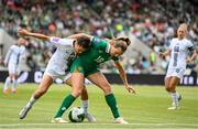3 June 2025; Kyra Carusa of Republic of Ireland in action against Sara Makovec of Slovenia during the UEFA Women's Nations League, League B match between Republic of Ireland and Slovenia at Páirc Uí Chaoimh in Cork. Photo by Stephen McCarthy/Sportsfile