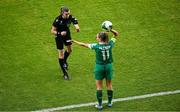 3 June 2025; Referee Miriama Bocková speaks to Katie McCabe of Republic of Ireland during the UEFA Women's Nations League, League B match between Republic of Ireland and Slovenia at Páirc Uí Chaoimh in Cork. Photo by Shauna Clinton/Sportsfile