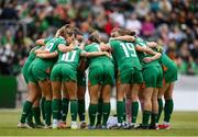 3 June 2025; The Republic of ireland team huddle before the UEFA Women's Nations League, League B match between Republic of Ireland and Slovenia at Páirc Uí Chaoimh in Cork. Photo by Stephen McCarthy/Sportsfile