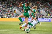 3 June 2025; Abbie Larkin of Republic of Ireland is tackled by Špela Kolbl of Slovenia during the UEFA Women's Nations League, League B match between Republic of Ireland and Slovenia at Páirc Uí Chaoimh in Cork. Photo by Stephen McCarthy/Sportsfile
