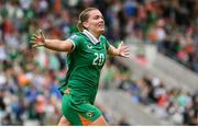 3 June 2025; Saoirse Noonan of Republic of Ireland celebrates after scoring her side's first goal during the UEFA Women's Nations League, League B match between Republic of Ireland and Slovenia at Páirc Uí Chaoimh in Cork. Photo by Stephen McCarthy/Sportsfile