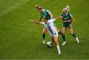 3 June 2025; Sara Makovec of Slovenia is tackled by Kyra Carusa and Anna Patten of Republic of Ireland during the UEFA Women's Nations League, League B match between Republic of Ireland and Slovenia at Páirc Uí Chaoimh in Cork. Photo by Shauna Clinton/Sportsfile