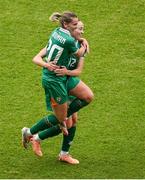 3 June 2025; Saoirse Noonan of Republic of Ireland celebrates with teammate Anna Patten after scoring their side's first goal during the UEFA Women's Nations League, League B match between Republic of Ireland and Slovenia at Páirc Uí Chaoimh in Cork. Photo by Shauna Clinton/Sportsfile