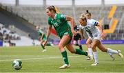 3 June 2025; Kyra Carusa of Republic of Ireland in action against Dominika Conc of Slovenia during the UEFA Women's Nations League, League B match between Republic of Ireland and Slovenia at Páirc Uí Chaoimh in Cork. Photo by Stephen McCarthy/Sportsfile