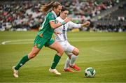 3 June 2025; Kyra Carusa of Republic of Ireland in action against Kaja Korošec of Slovenia during the UEFA Women's Nations League, League B match between Republic of Ireland and Slovenia at Páirc Uí Chaoimh in Cork. Photo by David Fitzgerald/Sportsfile