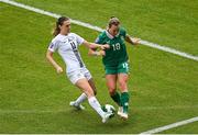 3 June 2025; Kyra Carusa of Republic of Ireland in action against Lara Prašnikar of Slovenia during the UEFA Women's Nations League, League B match between Republic of Ireland and Slovenia at Páirc Uí Chaoimh in Cork. Photo by Shauna Clinton/Sportsfile