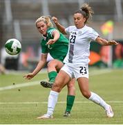 3 June 2025; Jessie Stapleton of Republic of Ireland in action against Maja Sternad of Slovenia during the UEFA Women's Nations League, League B match between Republic of Ireland and Slovenia at Páirc Uí Chaoimh in Cork. Photo by David Fitzgerald/Sportsfile