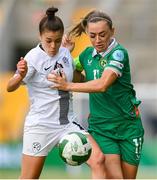 3 June 2025; Katie McCabe of Republic of Ireland in action against Sara Makovec of Slovenia during the UEFA Women's Nations League, League B match between Republic of Ireland and Slovenia at Páirc Uí Chaoimh in Cork. Photo by Stephen McCarthy/Sportsfile