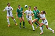 3 June 2025; Katie McCabe of Republic of Ireland in action against Sara Makovec and Maja Sternad of Slovenia during the UEFA Women's Nations League, League B match between Republic of Ireland and Slovenia at Páirc Uí Chaoimh in Cork. Photo by Shauna Clinton/Sportsfile