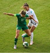 3 June 2025; Katie McCabe of Republic of Ireland in action against Maja Sternad of Slovenia during the UEFA Women's Nations League, League B match between Republic of Ireland and Slovenia at Páirc Uí Chaoimh in Cork. Photo by Shauna Clinton/Sportsfile