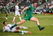 3 June 2025; Emily Murphy of Republic of Ireland in action against Sara Agrež of Slovenia during the UEFA Women's Nations League, League B match between Republic of Ireland and Slovenia at Páirc Uí Chaoimh in Cork. Photo by David Fitzgerald/Sportsfile