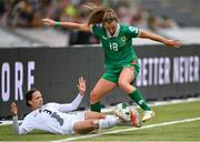 3 June 2025; Kyra Carusa of Republic of Ireland in action against Sara Agrež of Slovenia during the UEFA Women's Nations League, League B match between Republic of Ireland and Slovenia at Páirc Uí Chaoimh in Cork. Photo by David Fitzgerald/Sportsfile
