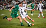 3 June 2025; Emily Murphy of Republic of Ireland in action against Sara Agrež of Slovenia during the UEFA Women's Nations League, League B match between Republic of Ireland and Slovenia at Páirc Uí Chaoimh in Cork. Photo by David Fitzgerald/Sportsfile